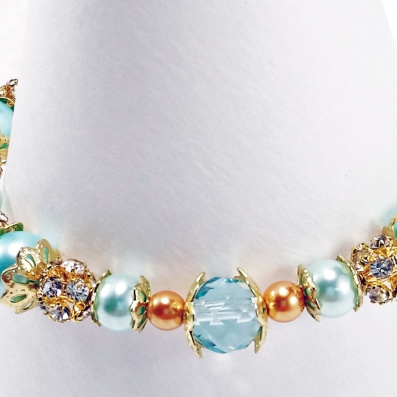 Blue and Gold Glass Pearl Wedding Jewelry Set - Picture 3 of 8